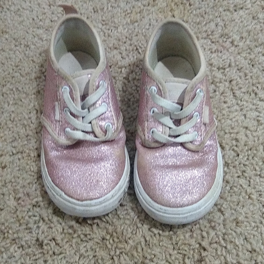 Little kids size 9 Pink glitter authentic VANS slip on with elastic lace closure